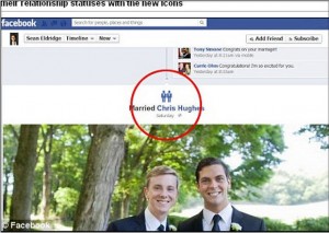 休斯與Sean周六在紐約完婚後，迅速在臉書更改婚姻狀況，並用上新圖案，向外界表明他們已經結婚。